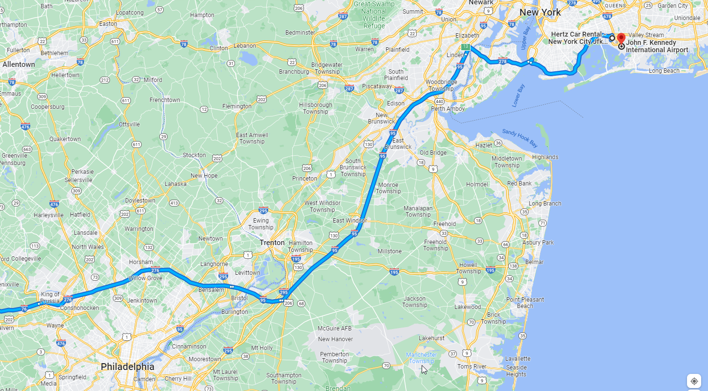 Johnstown, PA to JFK Airport, Queens, NY - South route Detail .png