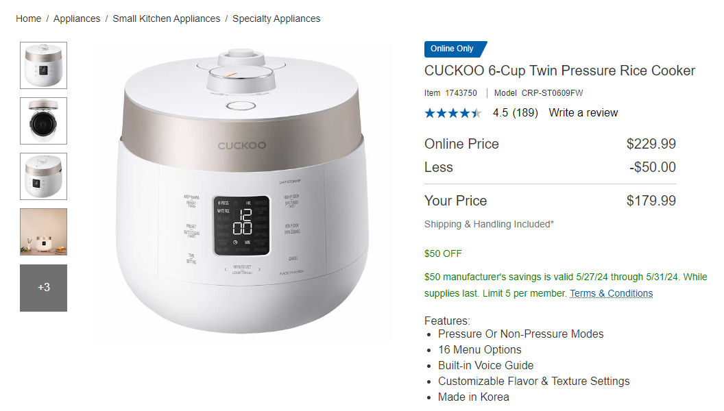 2024-05-28 22_01_01-CUCKOO 6-Cup Twin Pressure Rice Cooker _ Costco.png